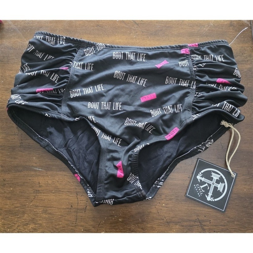 NWT Civil Regime Bout That Life L Shirred High-Waisted Bikini Swim Bottom 125741